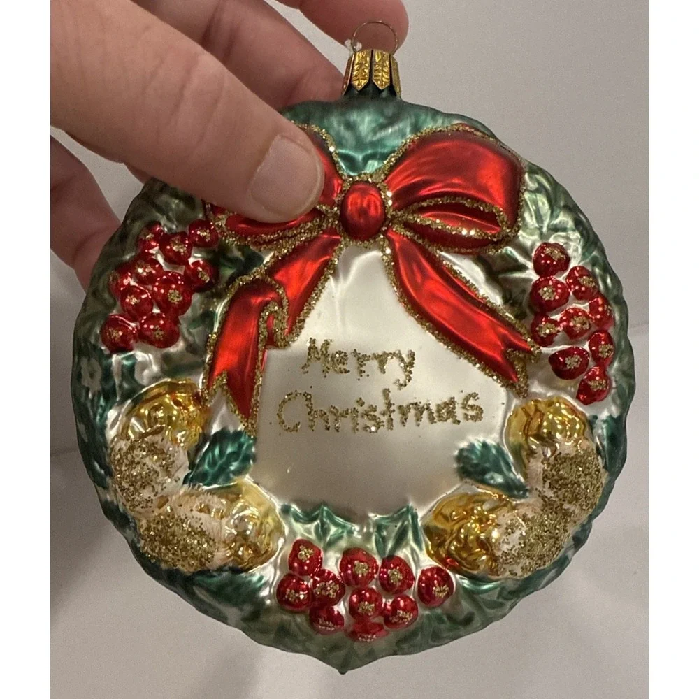 MERRY CHRISTMAS Wreath blown Ornament 4.5